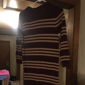 J. Crew Sweater Dress dark brown with tan stripes.